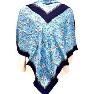 Vintage MOONBAT  Scarf 100%  Sillk Blue black Floral   35" X 35" (30)